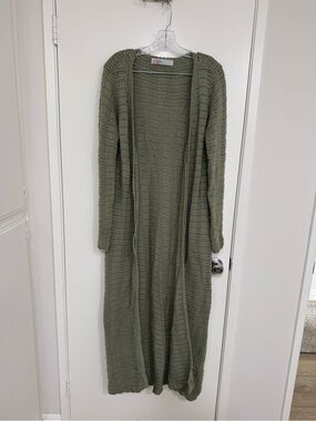 Free People Long Open Knit Cardigan Duster - Sage Green